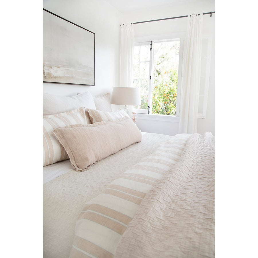 Crafted in Portugal, the Ojai Greige Matelasse Collection by Pom Pom at Home is light and casual, bringing comfort with its subtle diamond pattern. The coziest bedding to climb into after a long day.   100% cotton. Machine wash cold; tumble dry low; warm iron as needed. Do not bleach 
