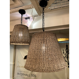 The Augustine Augustine Outdoor Pendant - Large provides a relaxed, coastal or southern style with its white-washed woven wicker basket pendant and blackened metal detailing. Add a little rustic charm to your outdoor living space with this organic luminary.  Dimensions: 22.5"h x 19.5"d x 19.5"d