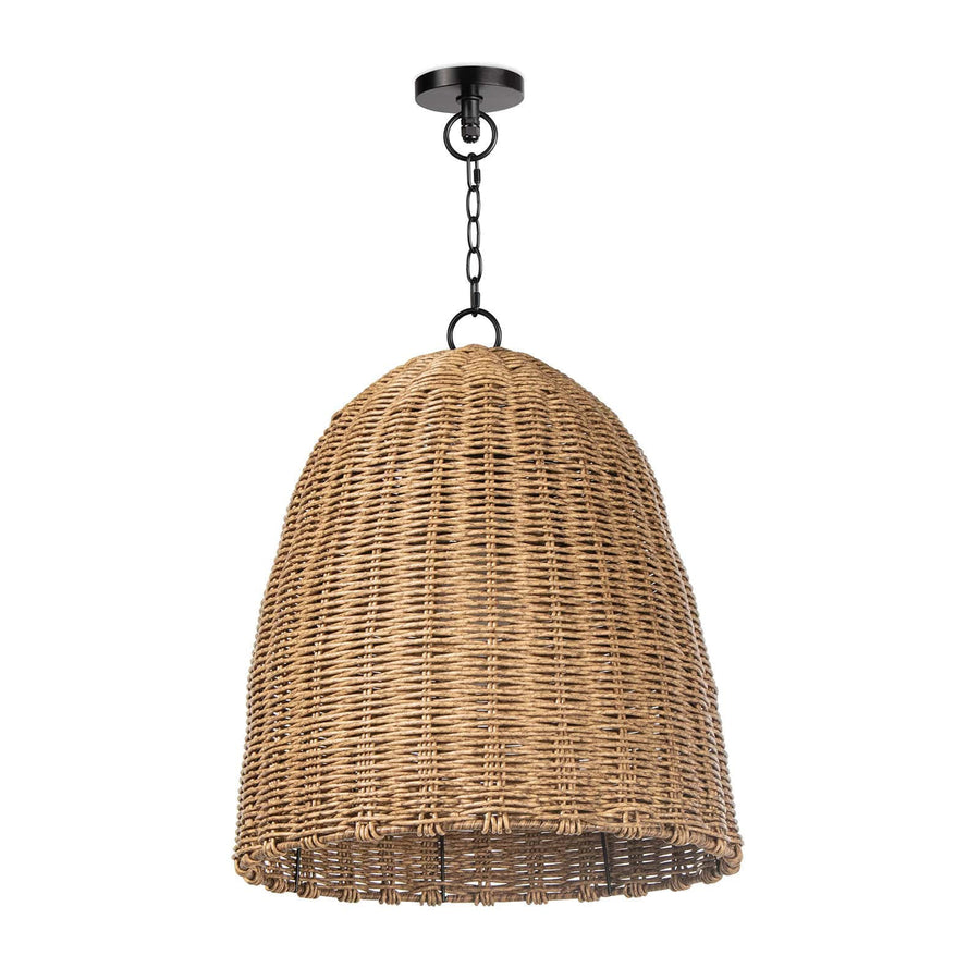 We love the coastal feel of this Beehive Outdoor Pendant Small. Made from rattan-like material, this is woven into a dome shape that would look gorgeous over a dining table, outdoor living space, or other area!  Dimensions: 24"h x 14.25"d x 14.25"d