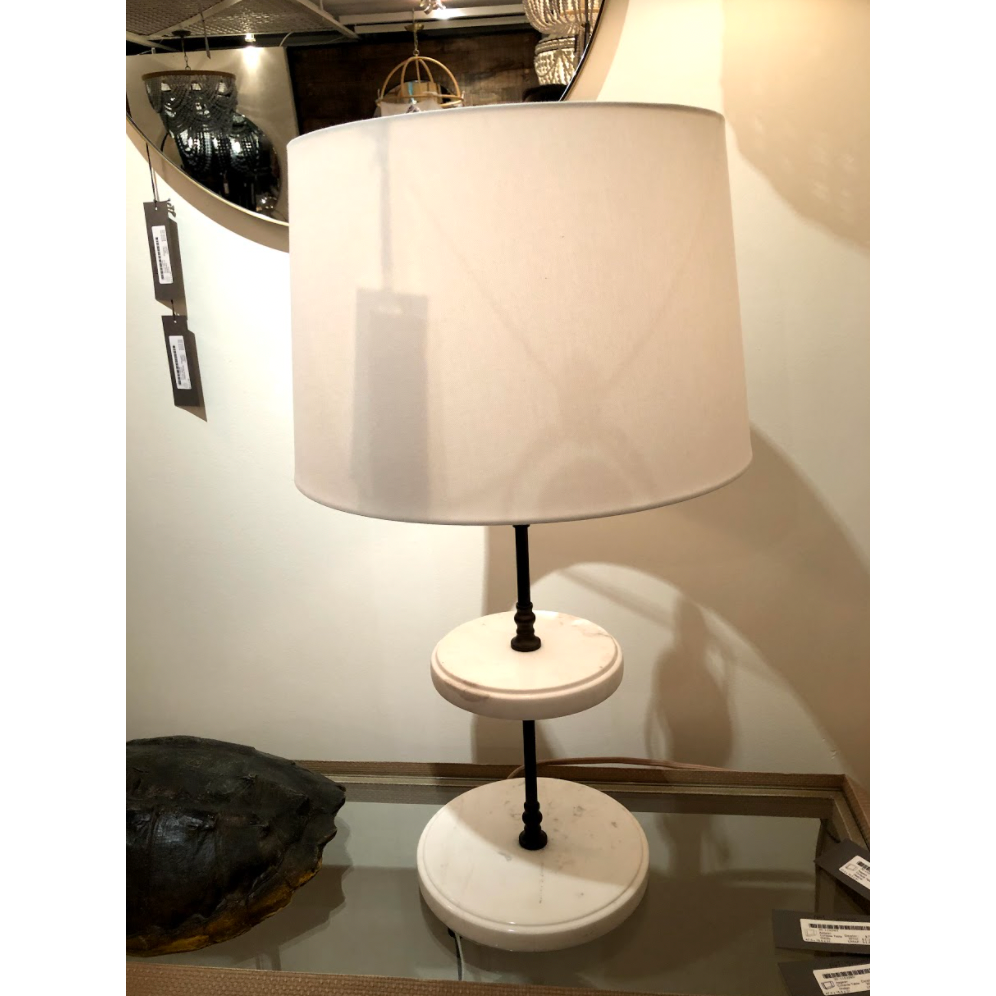 Interpreting the spirit of a Parisian cafe, this Bistro Table Lamp is all about love. Keeping you ready for entertaining your friends and family, food safe marble plates are there to display handmade treats.    Overall Dimensions: 15"w x 15"d x 27"h