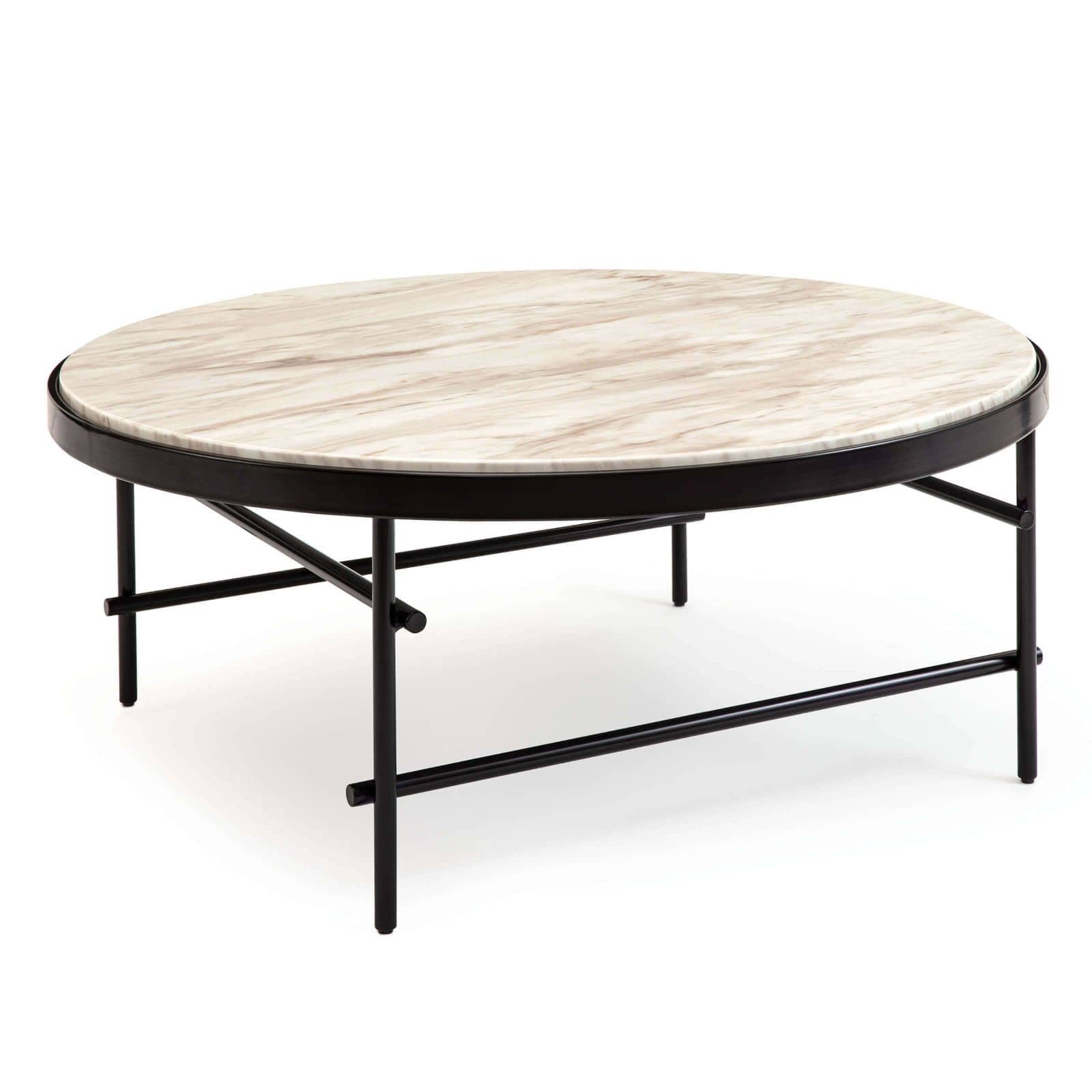 We love the creamy marble top matched with the blacked iron frame on this Cesario Coffee Table. A sophisticated, modern piece to add to your living room or lounge area.    Overall size: 39"w x 39"d x 16"h