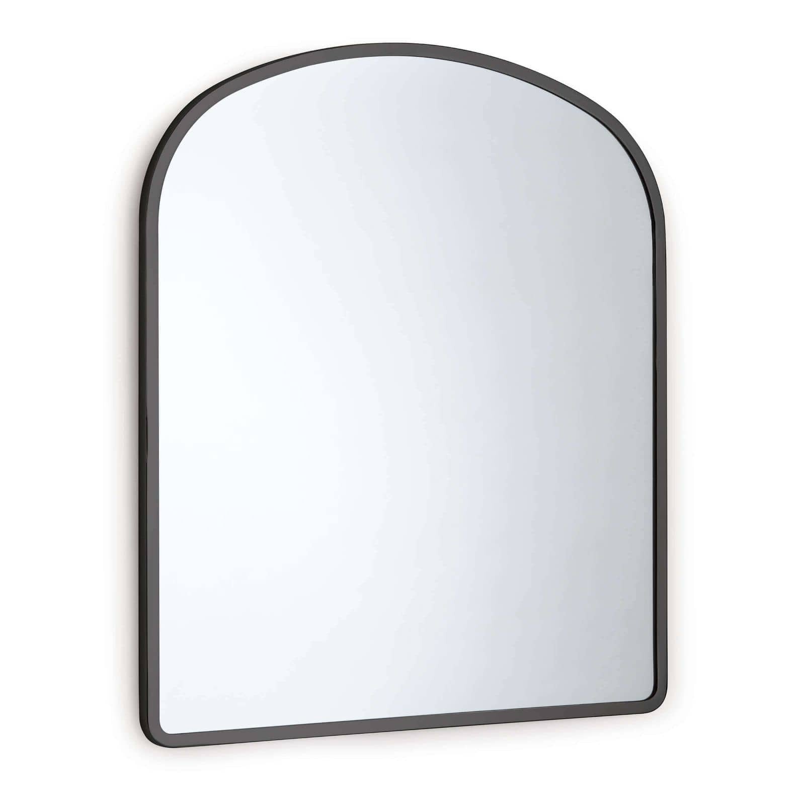 We love the arched metal frame of this Cloak Mirror. Place in your entryway, living room, or bedroom and bring a sleek, sophisticated look to the space!   Overall Size: 26"w x 0.75"d x 30"h