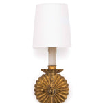 This Clove Single Sconce features antique gold leaf finish and a long, skinny stem. An antique-inspired candle holds the crisp, modern shade -- a unique sconce for any hallway, living room, or dining room.    Overall Dimensions: 5.5"w x 8.5"d x 26.5"h