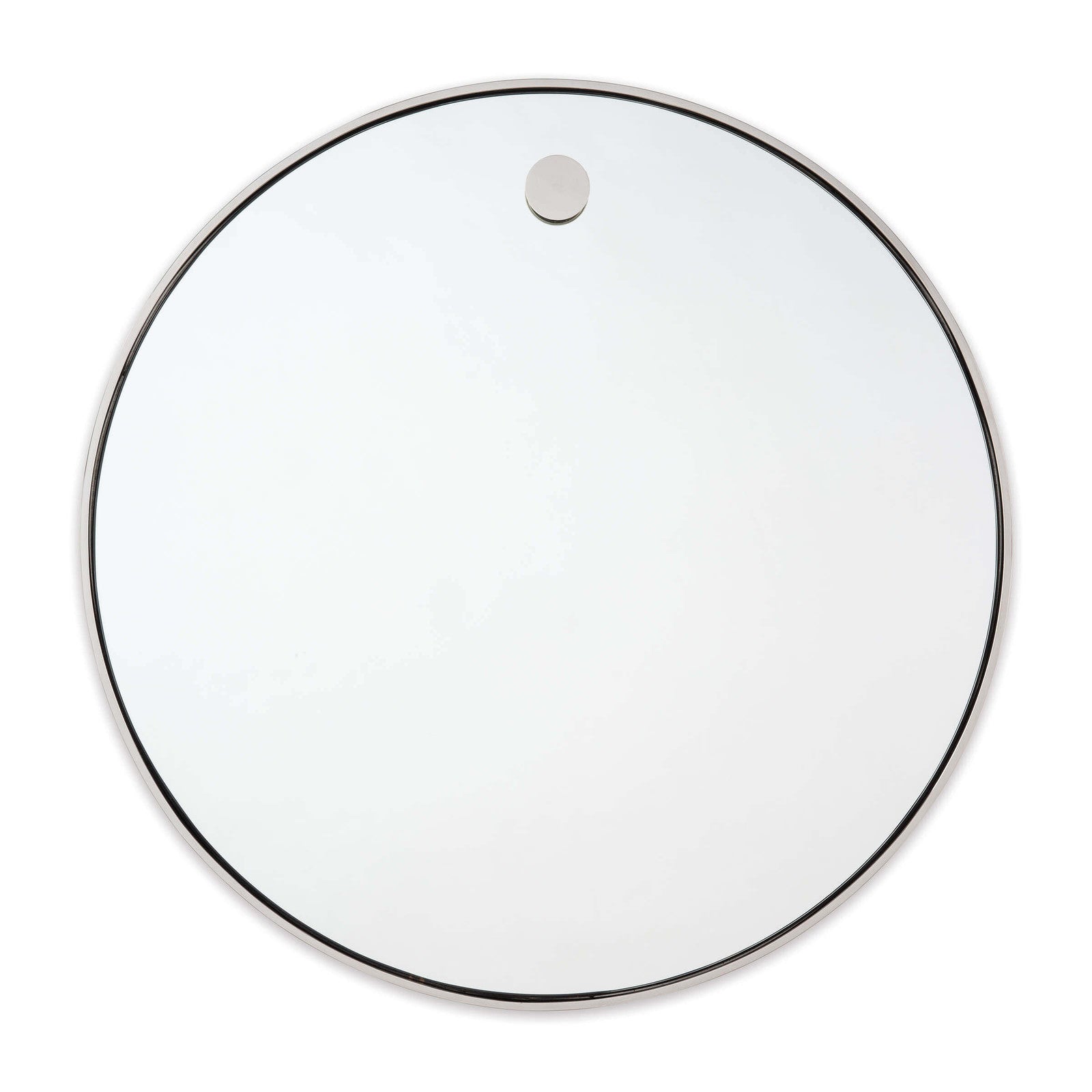 This Hanging Circular Mirror has simple details, while adding an elegant, versatile look to any living room, entryway, or other space.   Size: 36"h x 36"w x 1"d Frame Width: .125 Inner Mirror Dimensions: 35.5