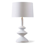 We love the unique base of this Hope Table Lamp. The matte white finish gives it clean look, completing the look for any living room, bedroom, or other space.   Size: 16"w x 16"d x 28"h  Shade Dims: 15 x 16 x 10.5