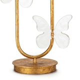 This Monarch Oval Table Lamp features two clear glass butterflies and a steel frame dusted in a light gold leaf finish. We'd love to see this in your bedroom, office, or other space! Overall Dimensions: 17"w x 17"d x 27.5"h