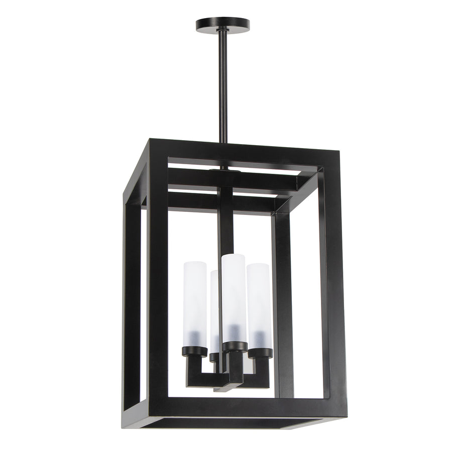 This bold Montecito Outdoor Lantern - Large showcases the architecturally inspired lines of Montecito, California's Spanish Colonial estates. The charcoal frame and frosted glass light cover provide a beautiful diffused glow -- the perfect addition to your outdoor lighting-scape or inside area.   Dimensions: 27.5"h x 16"w x 16"d