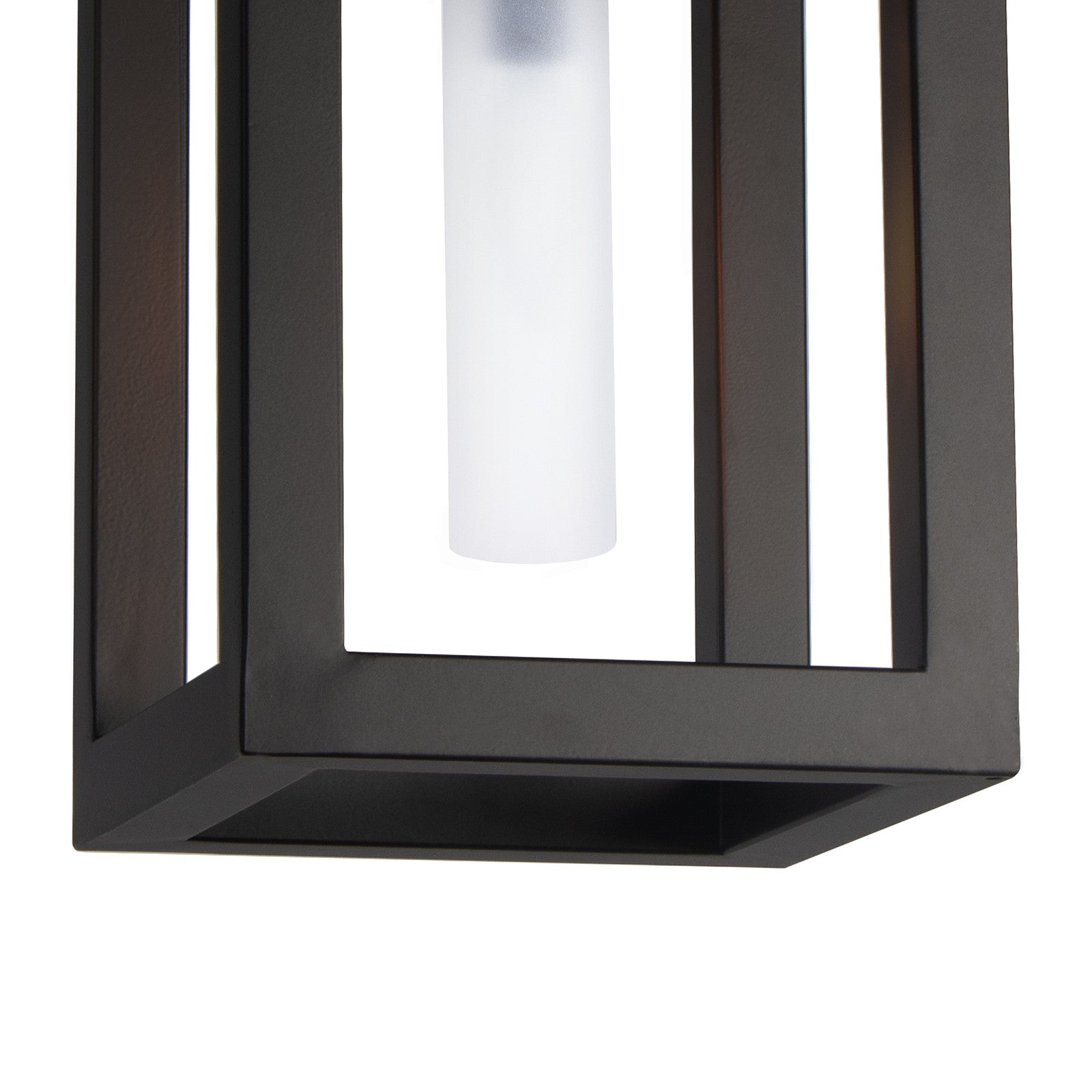 This bold Montecito Outdoor Lantern - Small showcases the architecturally inspired lines of Montecito, California's Spanish Colonial estates. The charcoal frame and frosted glass light cover provide a beautiful diffused glow -- the perfect addition to your outdoor lighting-scape or inside area.   Dimensions: 17.5"h x 9"d x 9"d