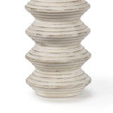 Like sun aged driftwood, the Nova Wood Table Lamp white-washed wooden body is the perfect piece of coastal-inspired lighting. Light distressing accentuates Nova's signature carved ridge detailing and a classic, natural linen drum shade with natural brass ball finial completes the look.   Overall Dimensions: 14"w x 14"d x 25"h