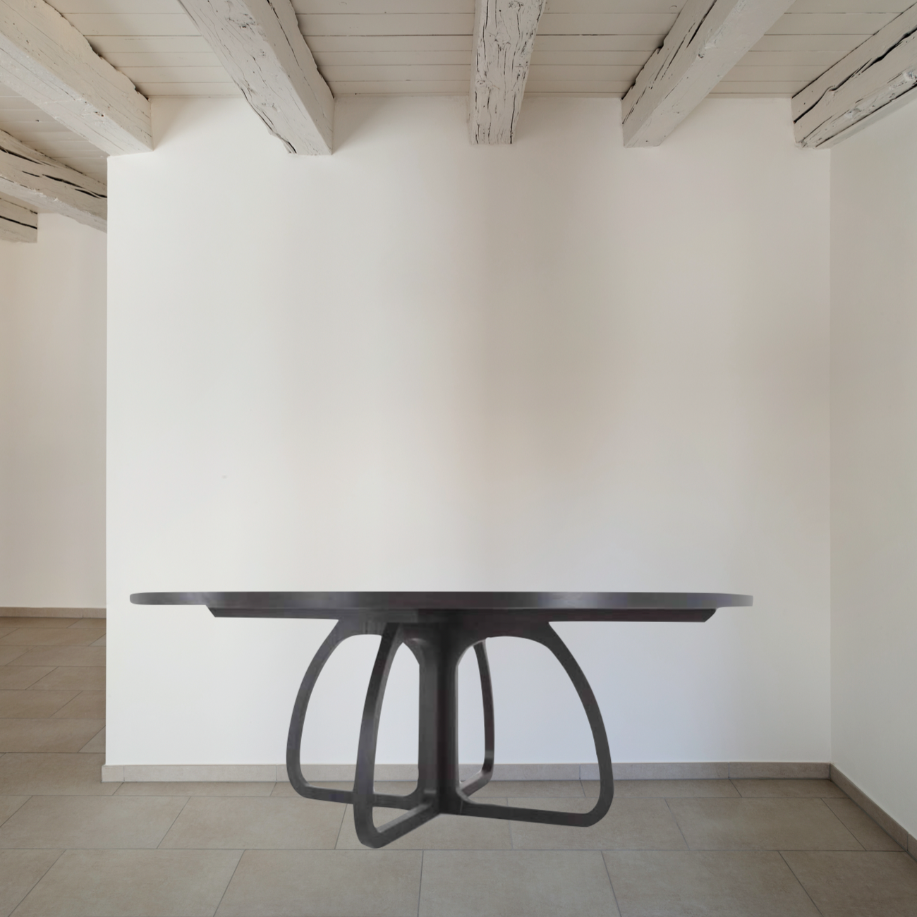 This Barcelona Table by Verellen is a true statement piece to its core with it's airy, abstract base. Bench-crafted with sustainably harvested hardwood in our North Carolina atelier, the Barcelona Table Family is a Verellen Essential.  48" Round Dining Table: 48"d x 30"h 60" Round Dining Table: 60"d x 30"h