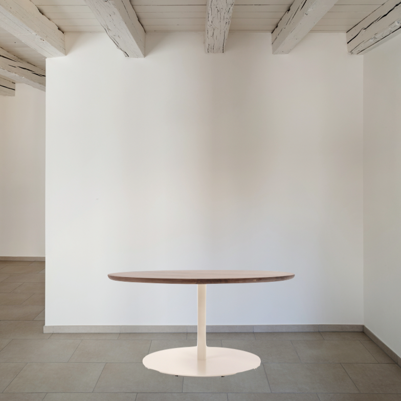 Verellen's new pedestal Lisbon Dining Table accommodates great get togethers. It is a minimalist balance of materials and finishes. Base available in matte black or porcelain white. All tables come with a protective sealer.