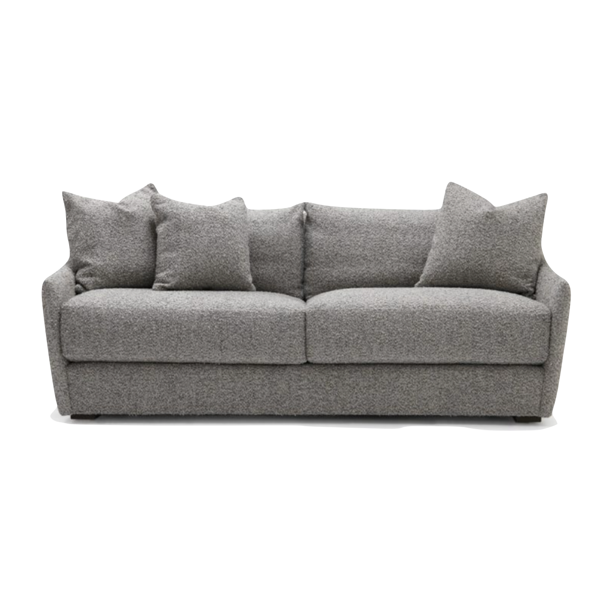 We love the curved arms of the  Mabel Sofa Family, a Verellen best seller. This comfy sofa will be a family favorite for years to come and features the following:   spring down seat construction notch bottom back pillows knife edge toss double needle stitch detail recessed legs upholstered only