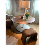 Oakley Dining Stool in Poodle Saddle Fabric with Sealed Walnut Finish