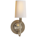 With a shapley stem, this Elkins Sconce brings an attractive source of light to any bedroom, hallway or other area.   Polished Nickel, Antique Nickel with Polished Nickel, and Bronze with Antique Brass have paper shades. 