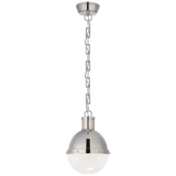 We love the white glass globe shade on this Hicks Small Pendant. Hang it over your kitchen island or sink to bring the space an industrial feel.   Designer: Thomas O'Brien  Height: 11.75" Width: 8.5" Canopy: 4.75" Round Socket: E26 Keyless Wattage: 75 A