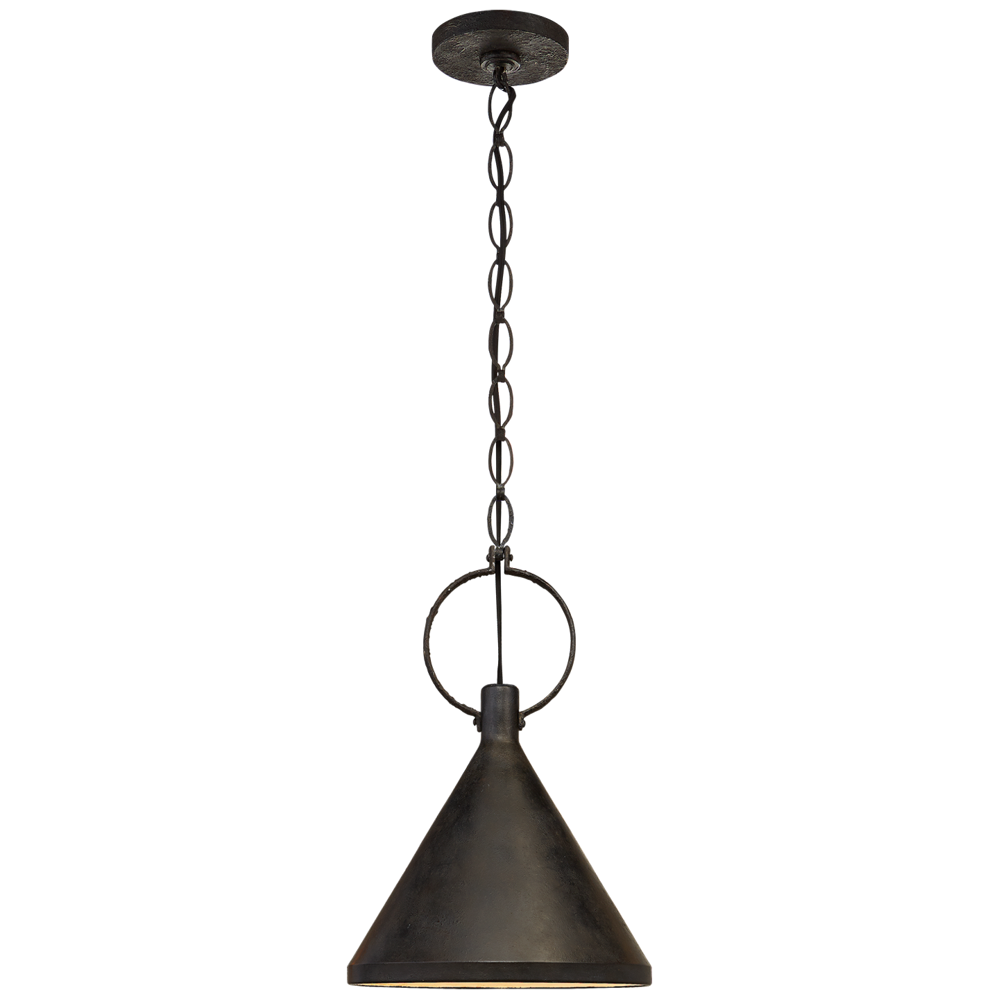 We love the shade and natural rusted iron finish of this Limoges Medium Pendant by Visual Comfort. This would look gorgeous over a kitchen island, kitchen sink, or other area needing extra light.   Designer: Suzanne Kasler  Fixture Height: 20.5" Width: 14.25" Canopy: 5.5" Round Socket: E26 Keyless Wattage: 60 A