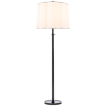We love the silk shade and dimmer feature of the Simple Soft Brass Floor Lamp by Visual Comfort. It adds an elegant, warm glow to any living room, bedroom, or other area needing extra light.   Designer: Barbara Barry  Height: 62.5" - 80" Width: 19" Base: 12" Round Socket: E26 Dimmer Wattage: 150 A Weight: 21 lbs