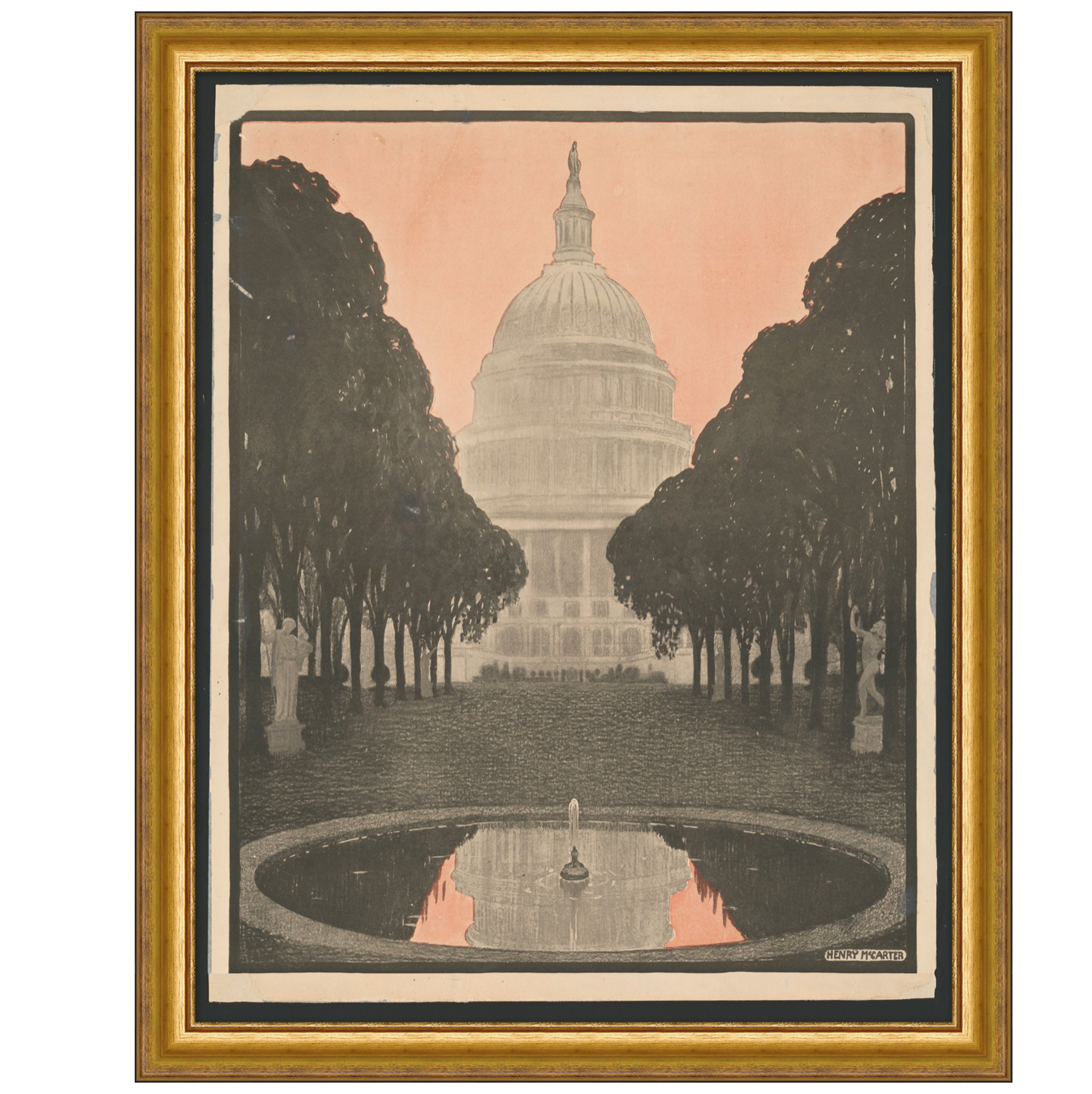 A framed vintage inspired view of the US Capitol with a pencil stylization in this Grand View Art  Size: 27.25"w x 33.25"h  This piece is made just for you in the USA! Please allow 6-8 weeks for production and shipment. 