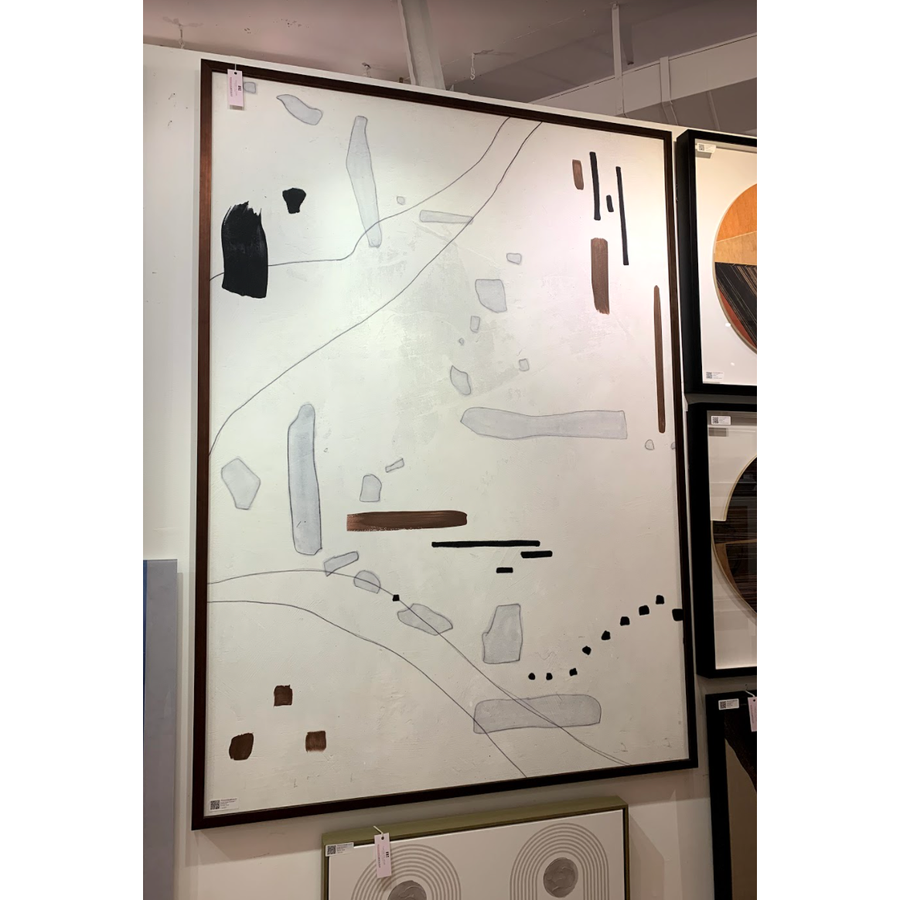 We love the abstract look of this Neutral Scope Oversized 1 Art. The muted colors bring an elevated look to any entryway, living room, or other space!   Size: 75"w x 53"h Medium: Canvas Specialty: Giclee on Gallery Wrapped Canvas, Artist Enhanced