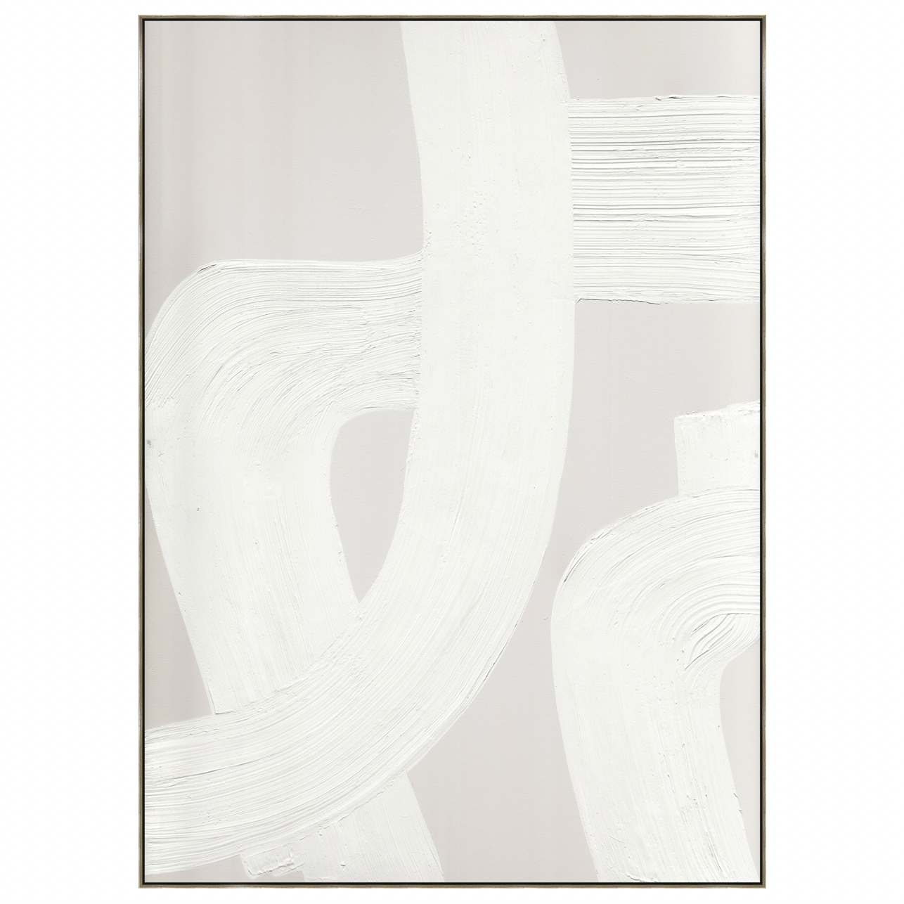 Clean and crispy with this New Neutral 1 Art. Pair with New Neutral 2 and wow your guests!  Size: 51" x 71" Medium: Canvas Specialty: Hand Painted on Gallery Wrapped Canvas